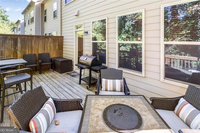 view of patio / terrace with area for grilling, an outdoor hangout area, and a deck