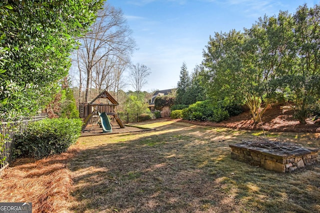 view of yard featuring a playground