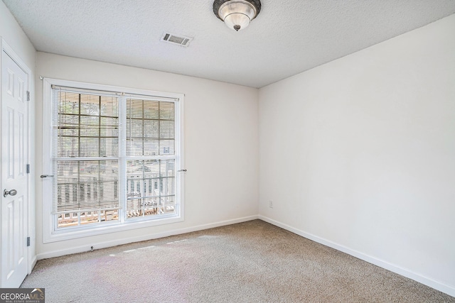 unfurnished room with carpet flooring and a textured ceiling