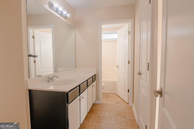 bathroom with tile patterned flooring, vanity, and toilet