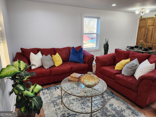 living room with hardwood / wood-style floors