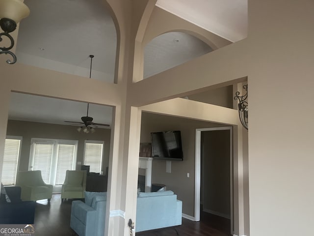 living room featuring ceiling fan