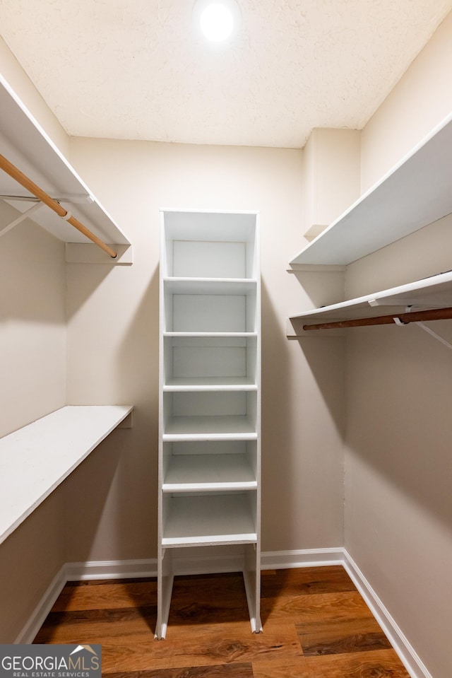 spacious closet with dark wood-type flooring