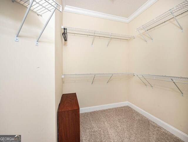 bathroom with a tub to relax in, crown molding, and vanity