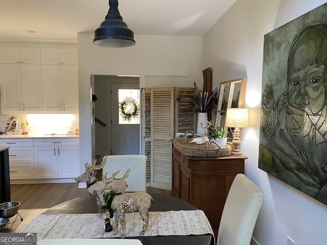 dining space featuring dark wood-type flooring