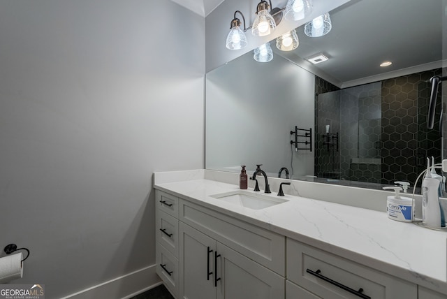 bathroom featuring vanity and walk in shower