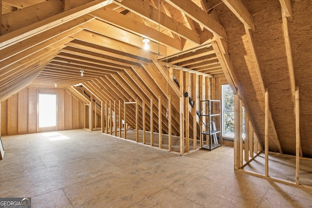 view of unfinished attic