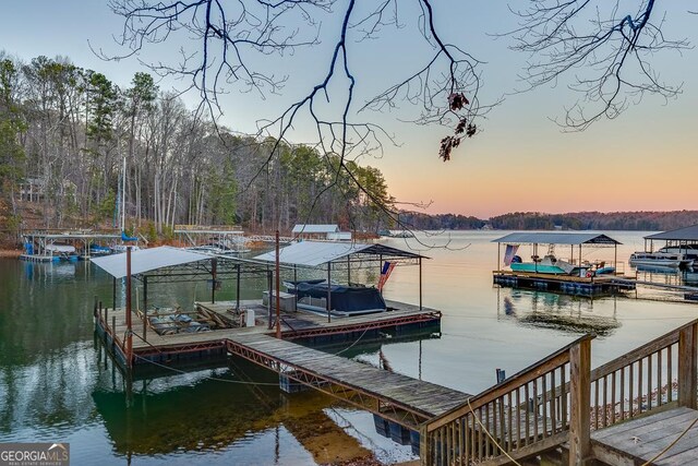 view of dock featuring a water view