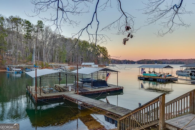 view of dock featuring a water view