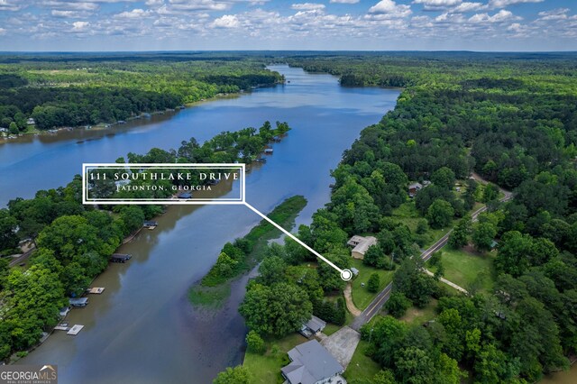 aerial view featuring a water view