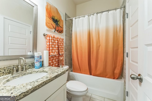 4051 Rotterdam Pass, Hampton, GA 30228 - bathroom with vanity, toilet, shower / tub combo with curtain, and tile patterned floors