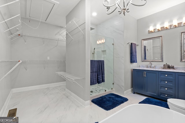 bathroom with vanity and an enclosed shower