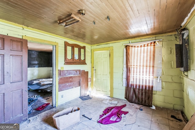 interior space with wood ceiling