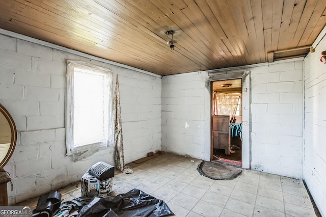 unfurnished room with wood ceiling