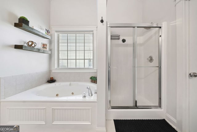 bathroom with plus walk in shower