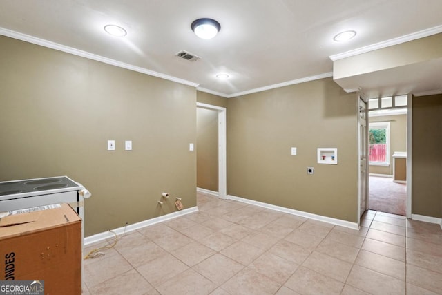 laundry room with hookup for a washing machine, hookup for a gas dryer, and ornamental molding