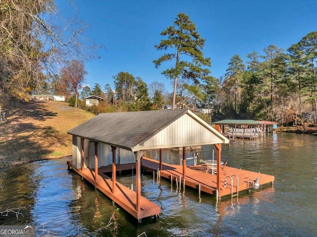 dock area with a water view