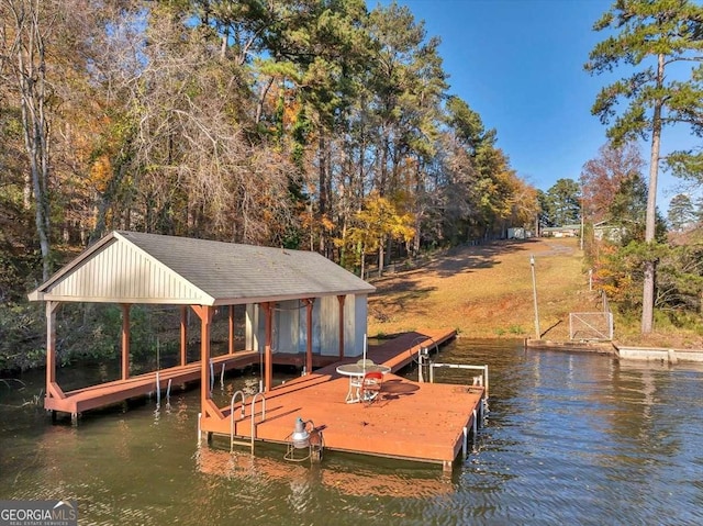 view of dock featuring a water view