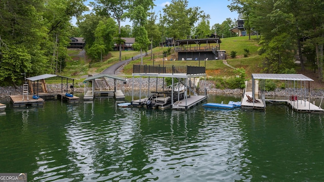 view of dock featuring a water view