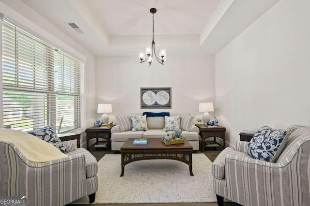 living room featuring dark hardwood / wood-style floors