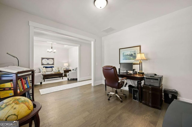 living room featuring dark wood-type flooring