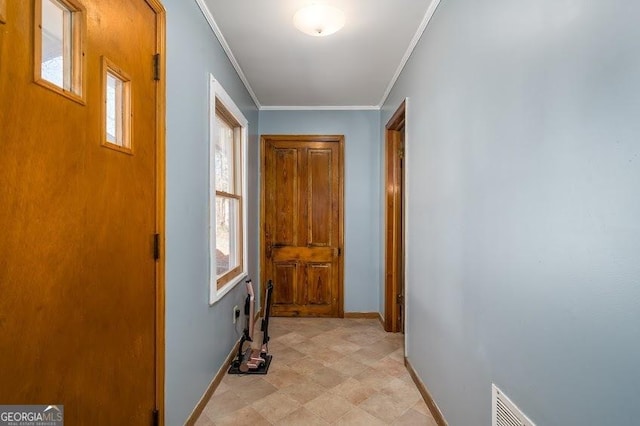 hallway with crown molding