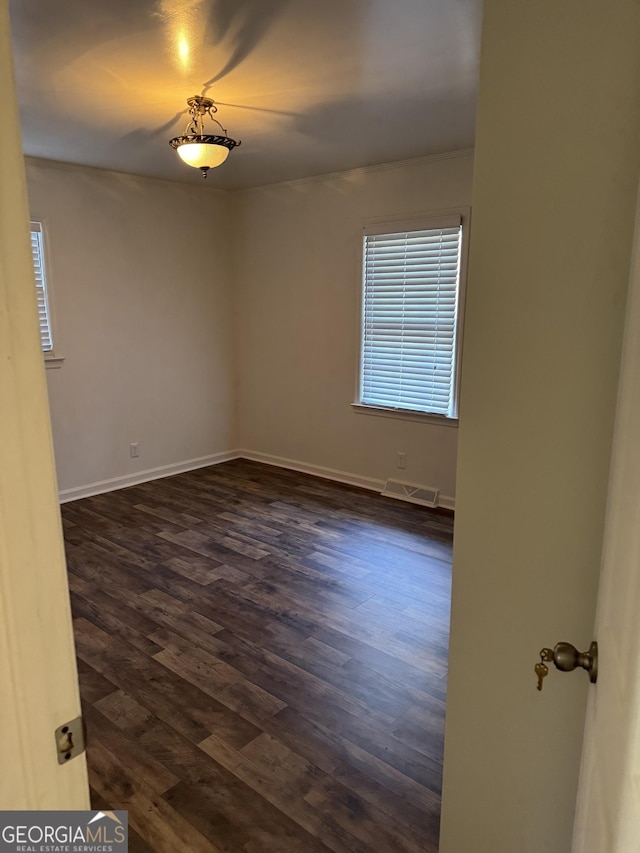 empty room featuring dark hardwood / wood-style flooring