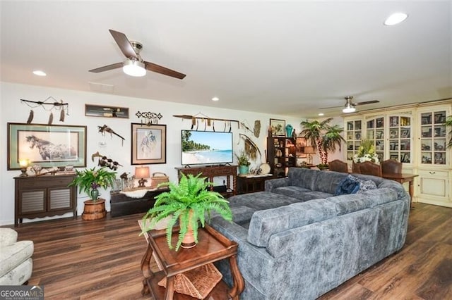 living room with dark wood-type flooring