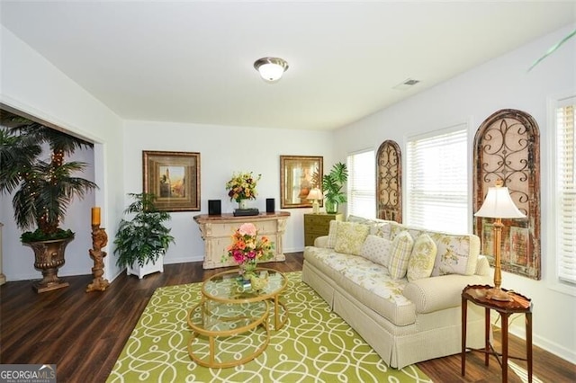 sitting room featuring dark wood-type flooring