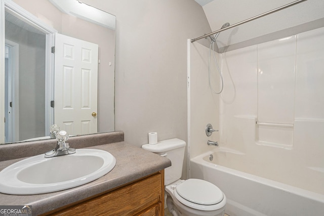 full bathroom featuring vanity, shower / bathtub combination, and toilet