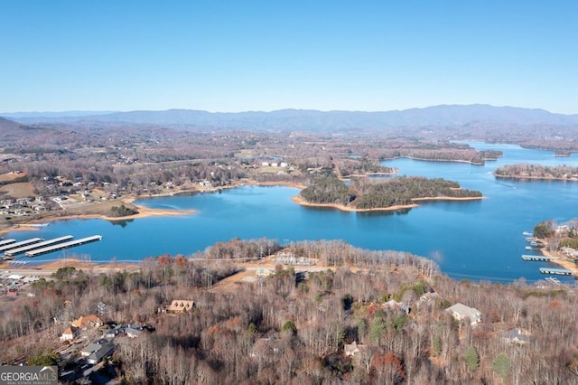 aerial view with a water and mountain view