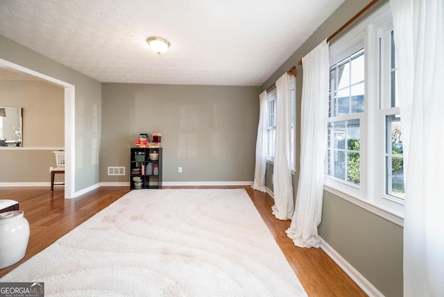 interior space with hardwood / wood-style floors and a textured ceiling