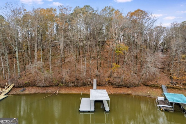 view of dock featuring a water view