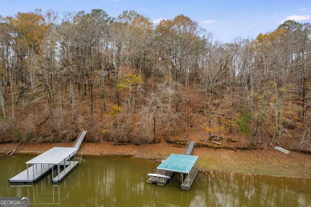 view of dock featuring a water view