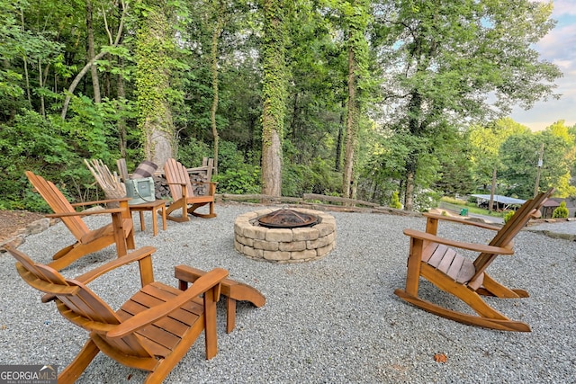 view of patio featuring a fire pit