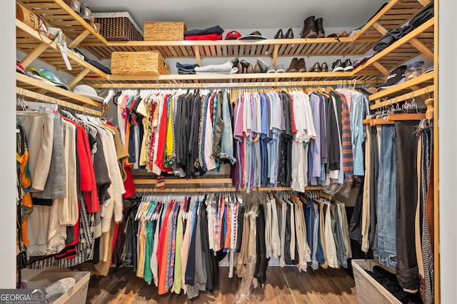 walk in closet featuring hardwood / wood-style flooring