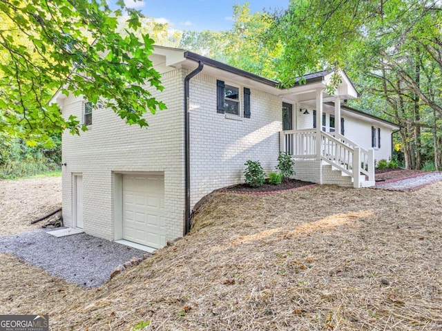 exterior space with a garage