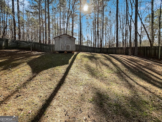 view of yard with a storage shed