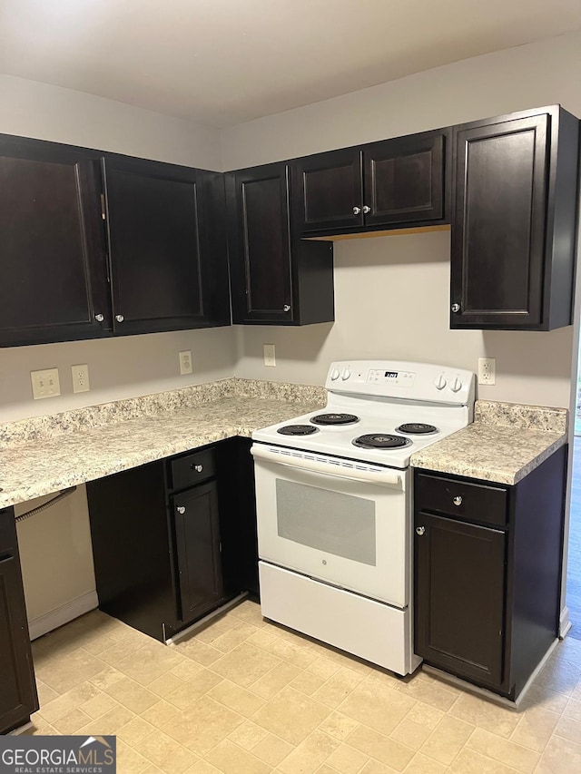 kitchen featuring white range with electric stovetop and dishwashing machine