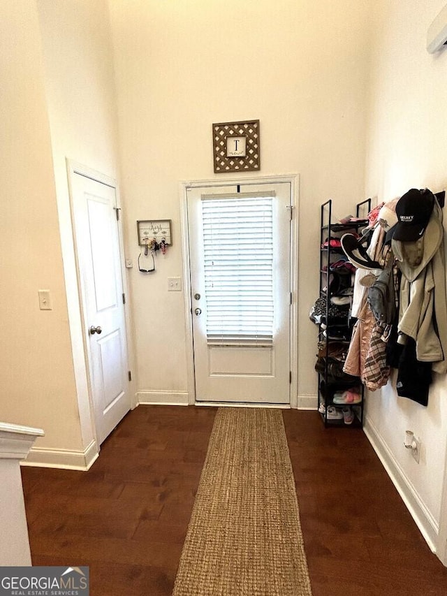 doorway to outside featuring dark wood-type flooring