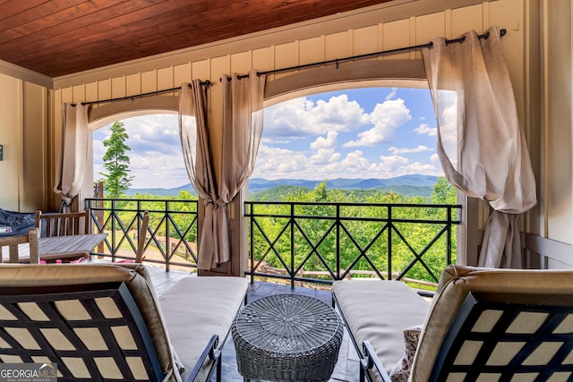 interior space with a mountain view