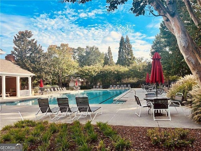 view of swimming pool with a patio