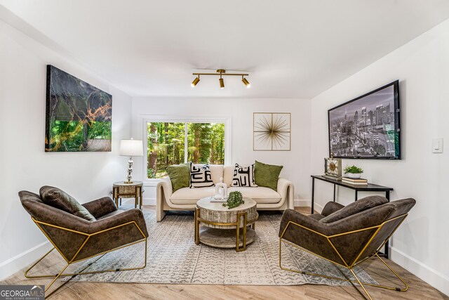 living room with hardwood / wood-style flooring