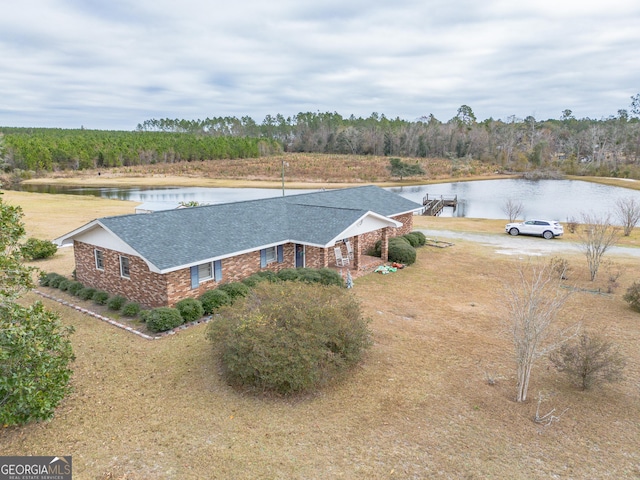 aerial view with a water view