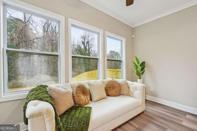 sunroom with ceiling fan