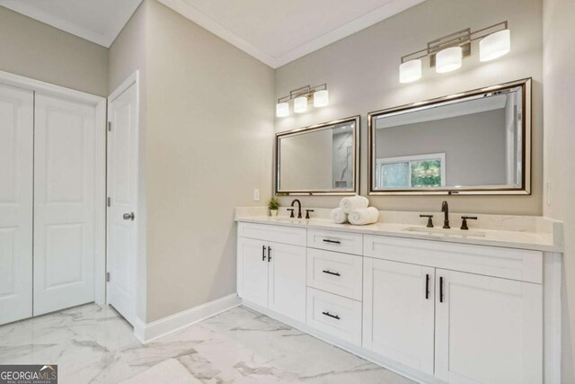 bathroom featuring vanity and ornamental molding