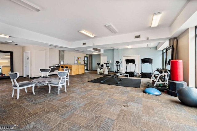 exercise room with carpet