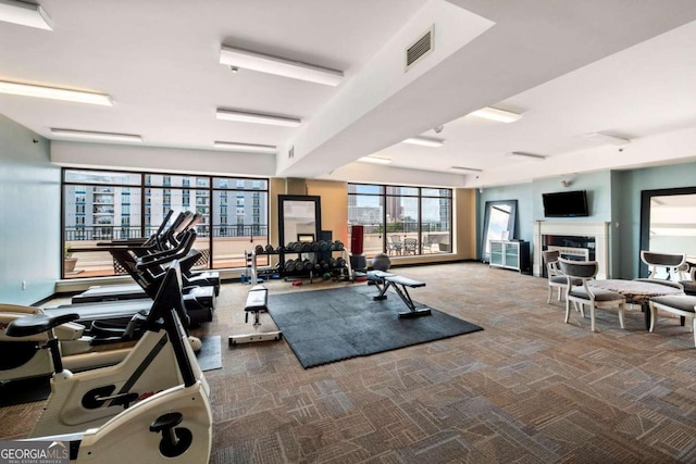 workout area featuring carpet floors