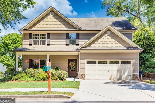 craftsman inspired home featuring a garage