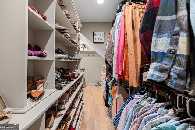 spacious closet featuring light wood-type flooring